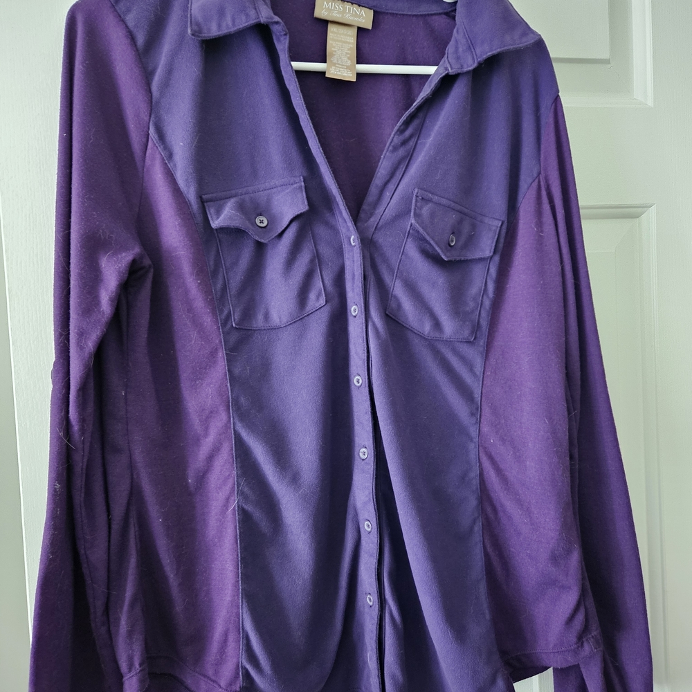 Miss Tina Deep Purple Collared Blouse